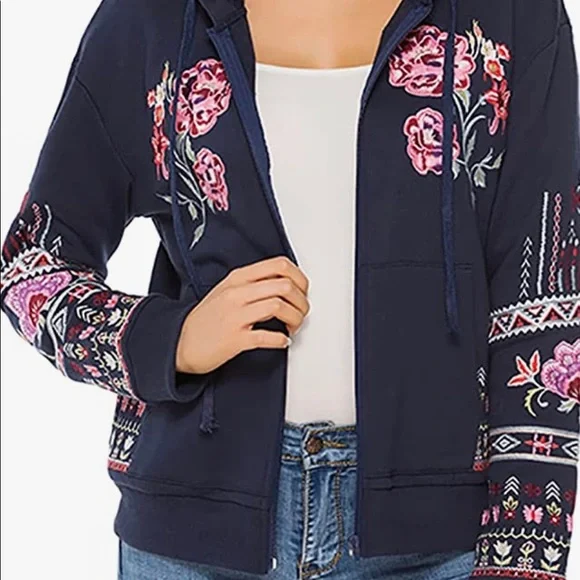 NWT Full Zip Long Sleeve Embroidered Sweatshirt Floral